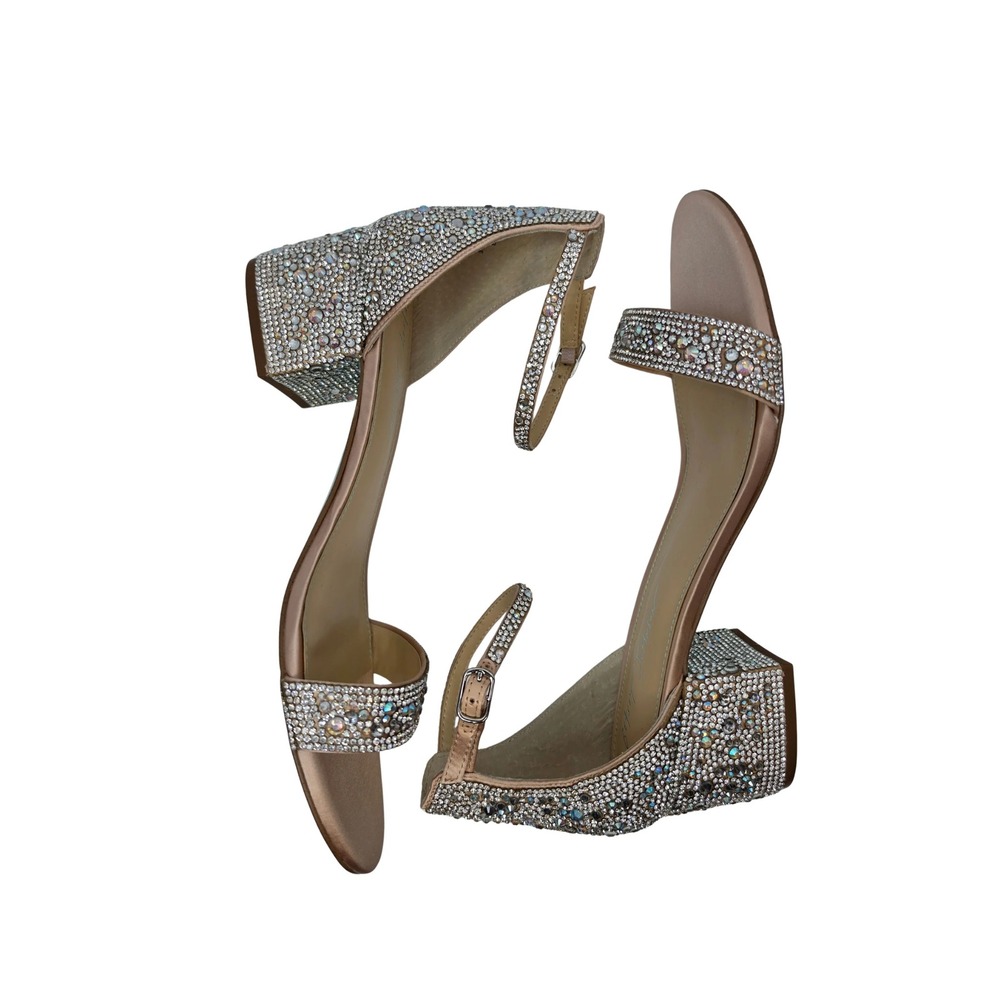 Betsy Johnson Mari Champagne Sandals Rhinestones Size 10 Block Heel Glam
